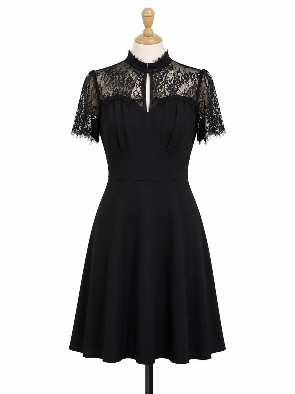 Elegant Black Lace-Trim Midi Dress
